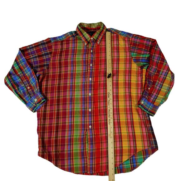 Ralph Lauren Y2K 90s Vintage Colorful Plaid Check Button Up Shirt Men's Large - Picture 4 of 6